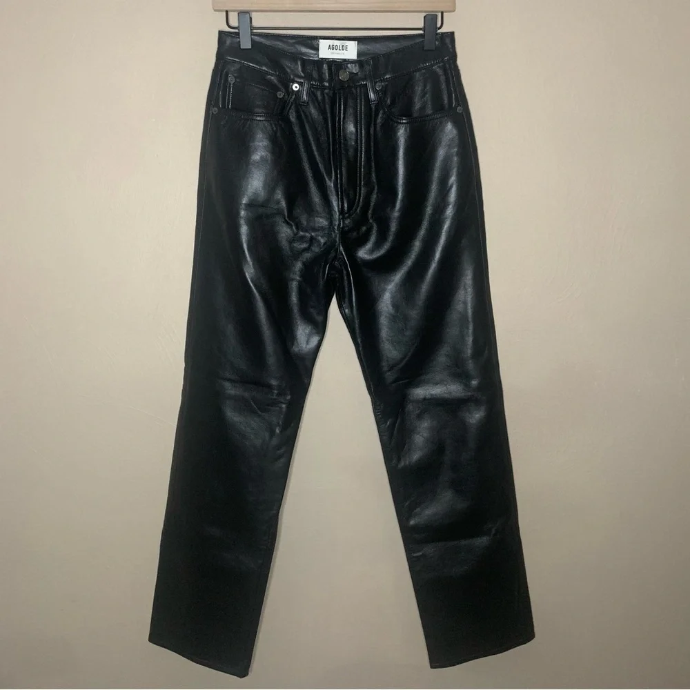 Agolde Recycled Leather Fitted 90's Pants in Detox Black Size 27